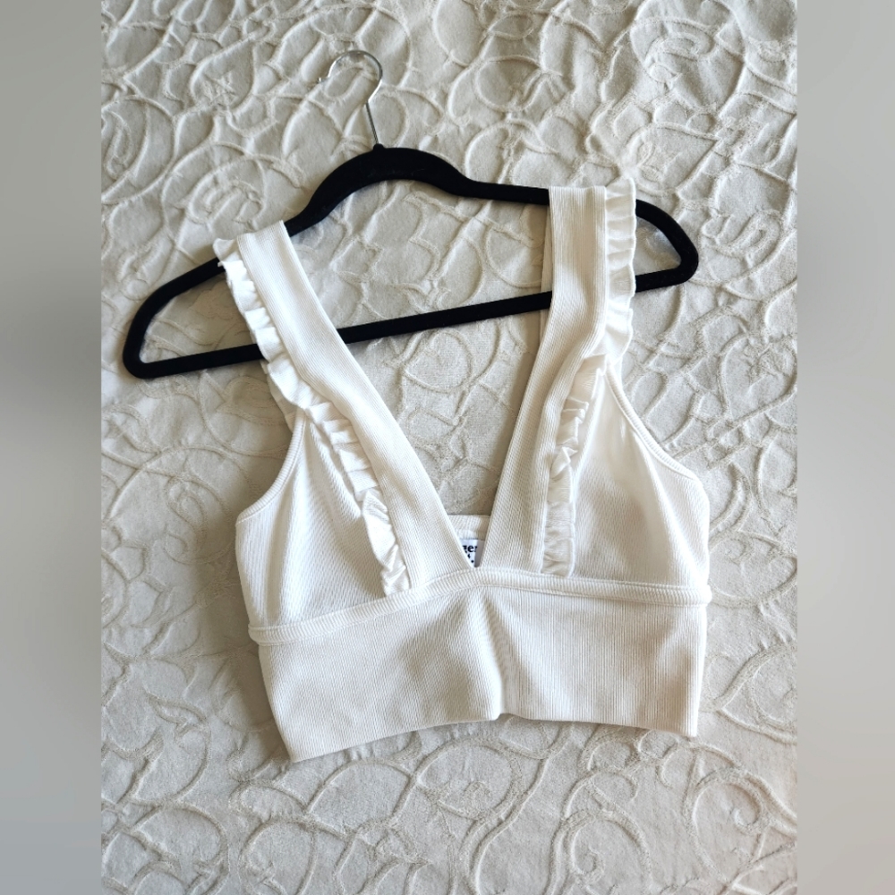Tiger Mist Ruffle V-Neck Crop Top